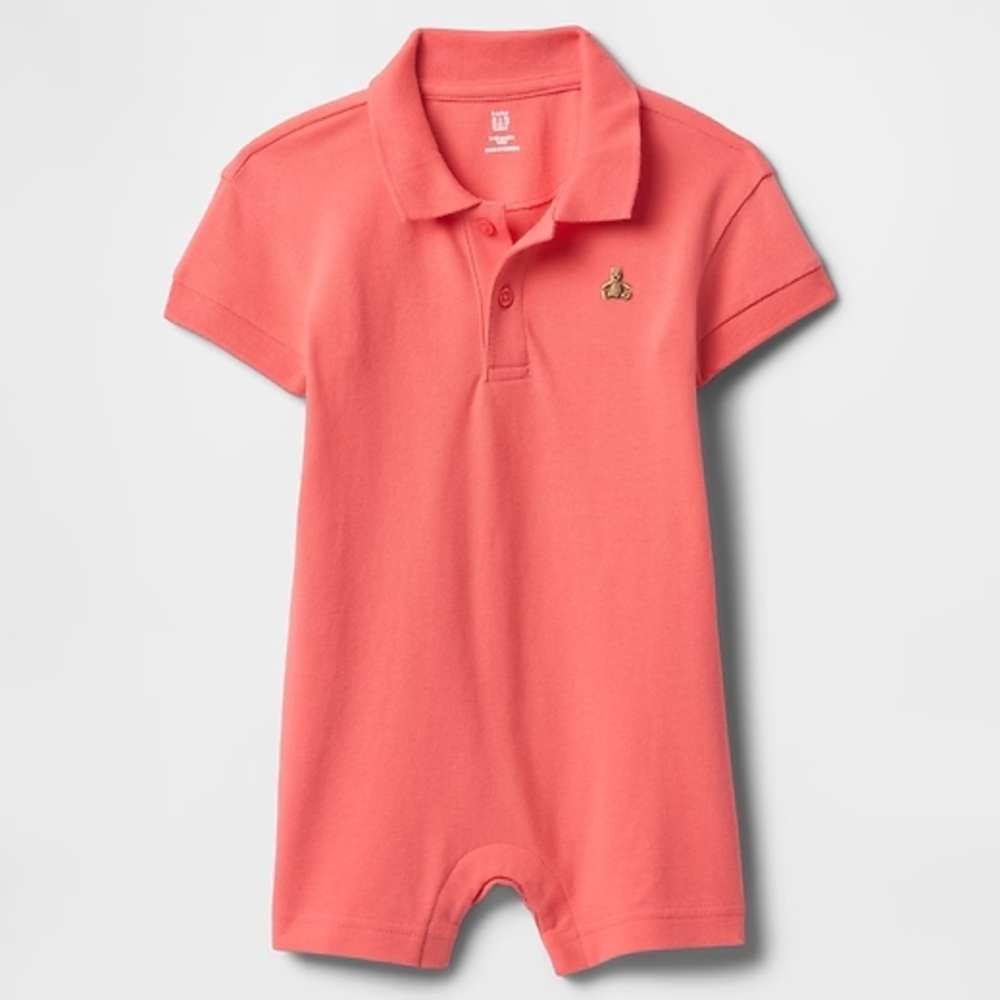 Baby Gap Pique Polo Shorty One-Piece In Coral 3-6 Months